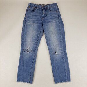 Madewell High Rise Slim Crop Boyfriend Jeans Blue Womens 24 Distressed Denim